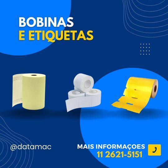 Imagem de Bobinas Térmicas para impressões de alta qualidade em PDV. Imagem de Etiquetas Adesivas Térmicas para balanças comerciais. Imagem de Etiquetas de Gondola para organização de prateleiras para automação comercial.